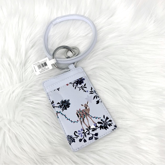 NWT $39 Vera Bradley Faux Leather Bracelet Keyring Card Case Merry Mischief Snow - Picture 2 of 7